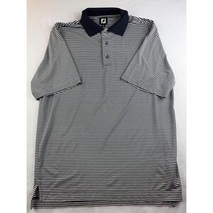 FootJoy Golf Polo Shirt Mens Short Sleeve Striped Navy Blue‎ Athletic